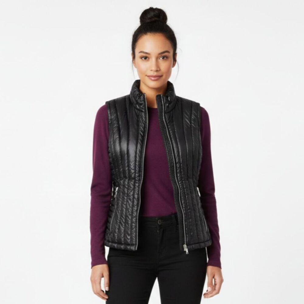 Calvin Klein Black Down Filled Quilted Sleeveless Zip Up Vest M